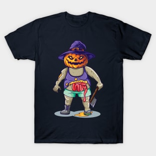 Zombie Hat Pumpkin Halloween Party Gift Axe T-Shirt T-Shirt